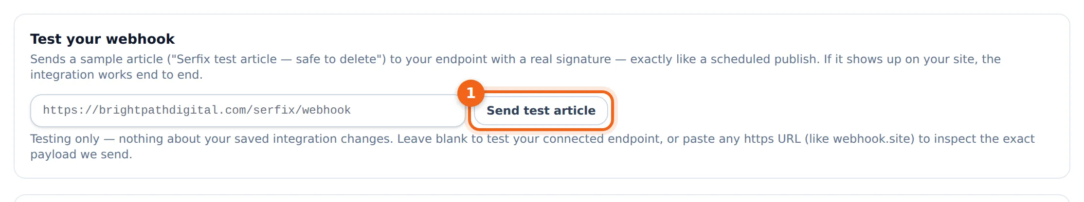 The webhook tester — send a full sample article to any test address